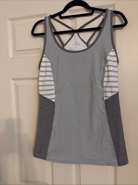 Athleta Light Gray Strappy Active Tank with Stripe Insets